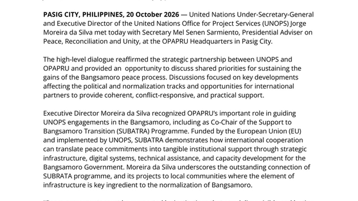 UNOPS iyo OPAPRU oo xoojiyay iskaashiga nabadda Bangsamoro