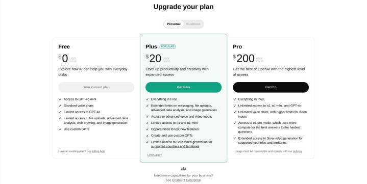 ChatGPT pricing